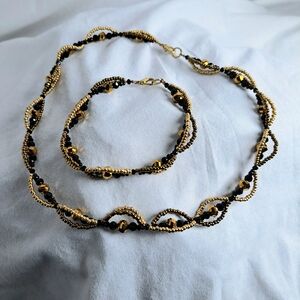 Elegant Gold and Black Beaded Jewelry Set